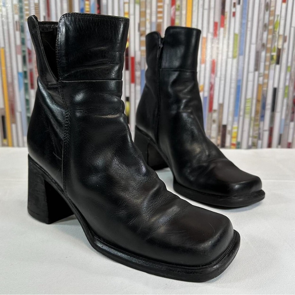 Nine West Black Square Toe Boots 7 Y2K